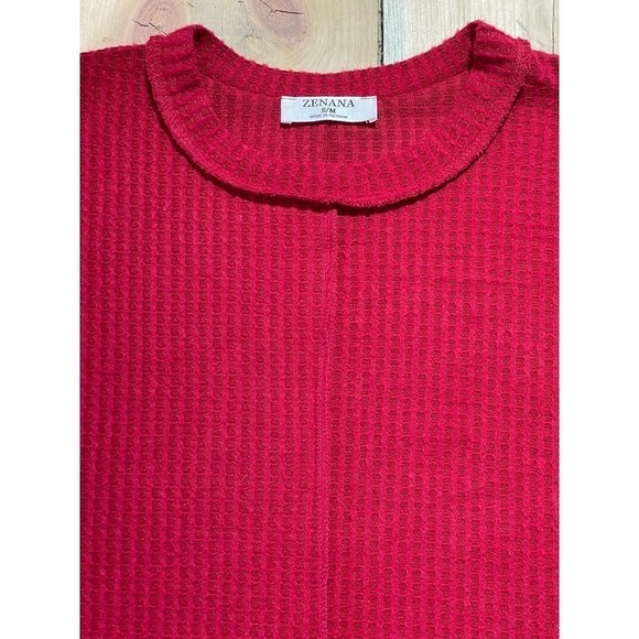 Women's Zenana waffle knit oversized/dolman style sweater. Red. Size S/M - Picture 3 of 6